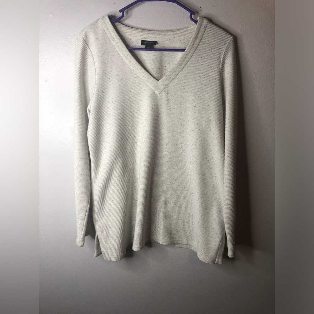 J.Jill Wearever Collection Ivory Cream Ribbed V Neck Sweater Tunic Sweater Top